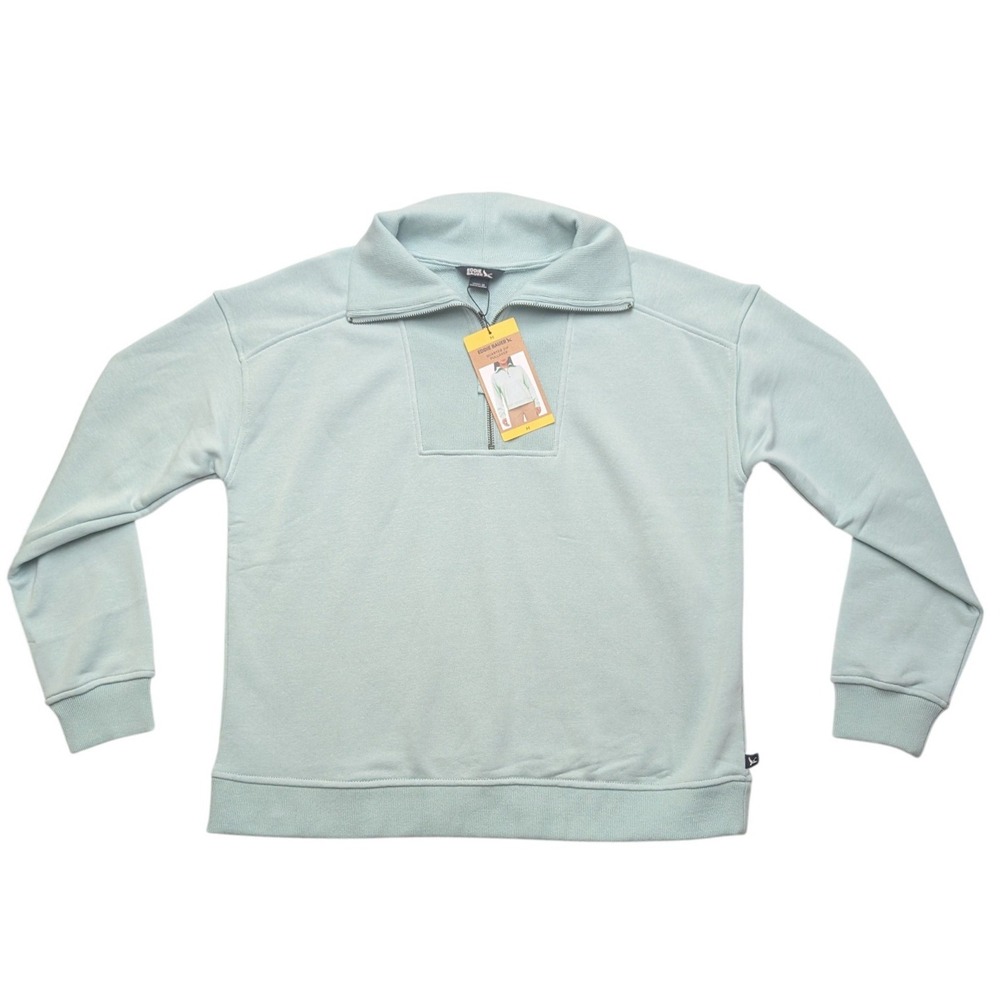 NWT‎ Eddie Bauer Quarter Zip Sweatshirt Womens Medium Seafoam Green Cotton Blend